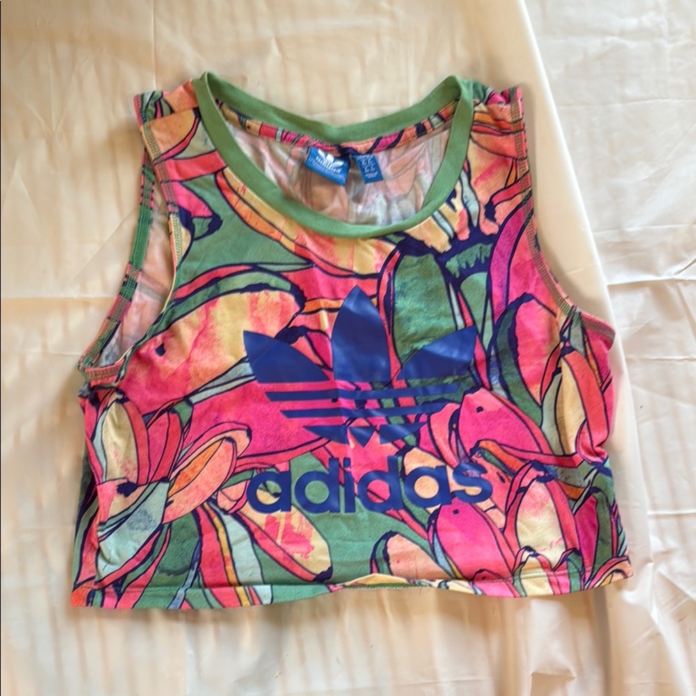 Adidas Vibrant Floral Tee with Green Trim